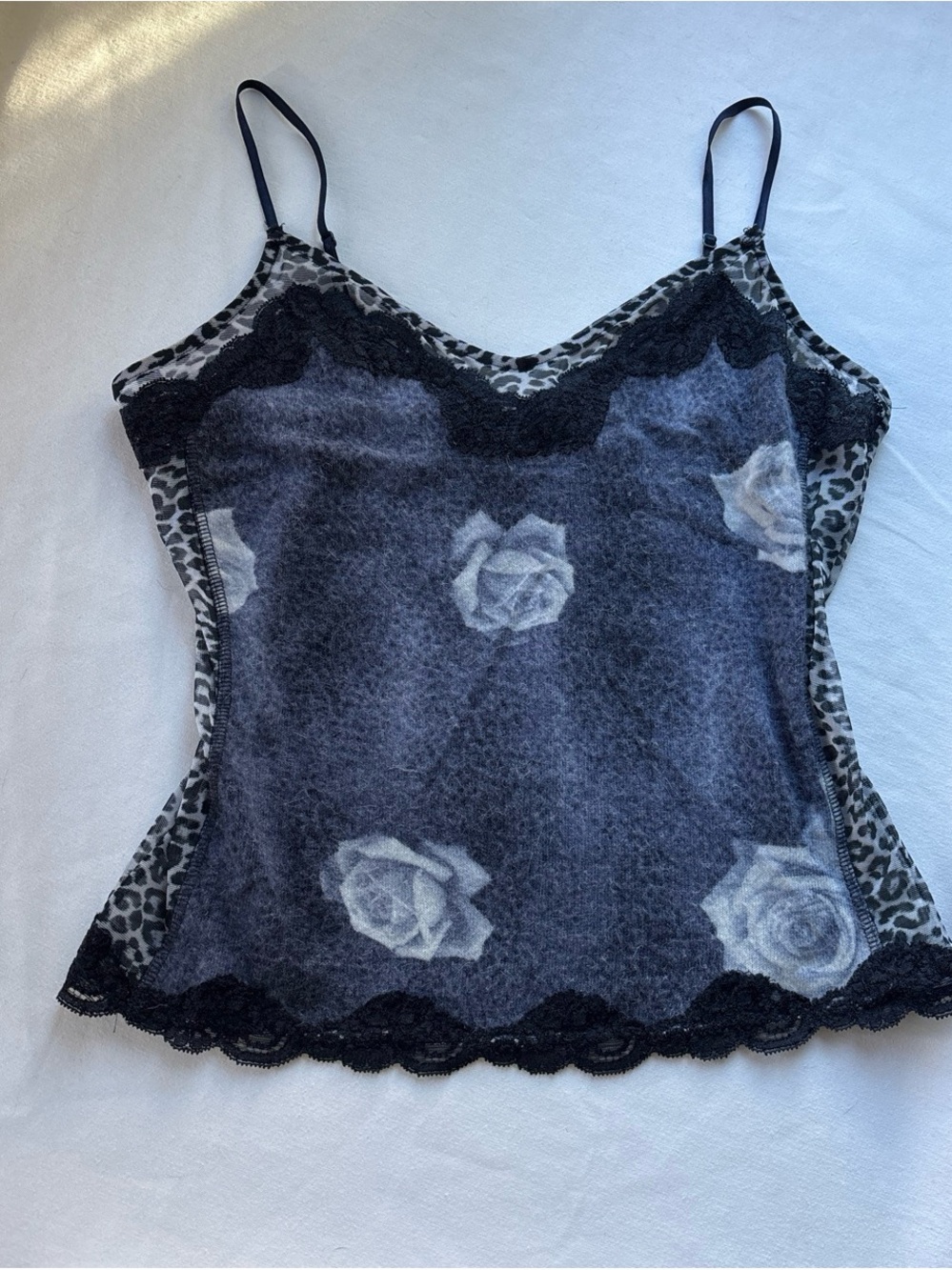 Casadei Black and Gray Sheer Lace Cami